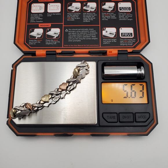 925 Sterling Silver Turkey Vermeil 10K Gold Hugs & Kisses Linked Bracelet 7.25 - Picture 8 of 8